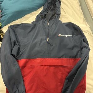 Champion Navy and Red Hooded Windbreaker Pullover